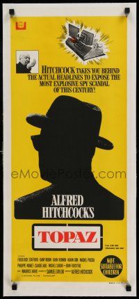 7y297 TOPAZ linen Aust daybill '69 Alfred Hitchcock, John Forsythe, most explosive spy scandal!
