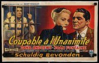 7y276 BEYOND A REASONABLE DOUBT linen Belgian '56 Fritz Lang, art of Dana Andrews & Joan Fontaine!