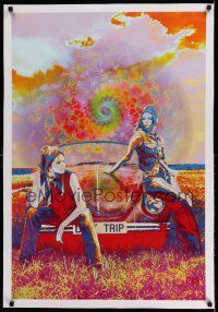7y111 DAYTRIPPERS linen 24x35 English commercial poster '93 psychedelic art of sexy girls & VW Bug!