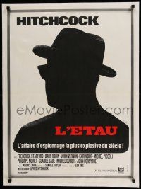 7y260 TOPAZ linen French 23x32 '69 Alfred Hitchcock spy thriller, great different silhouette art!