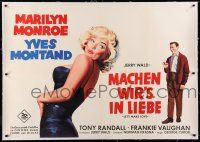 7y002 LET'S MAKE LOVE linen German 33x47 '60 different art of sexy Marilyn Monroe & Yves Montand!