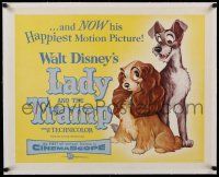 7y158 LADY & THE TRAMP linen 1/2sh '55 Walt Disney romantic canine dog classic cartoon!