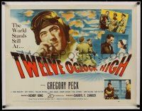 7y171 TWELVE O'CLOCK HIGH linen 1/2sh '50 cool artwork of smoking World War II pilot Gregory Peck!