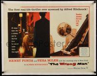 7y172 WRONG MAN linen 1/2sh '57 Henry Fonda, Vera Miles, Alfred Hitchcock, rear view mirror art!