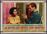 7y229 CAT ON A HOT TIN ROOF linen Italian photobusta R1960s c/u of Elizabeth Taylor & Paul Newman!