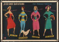 7y182 WE THE WOMEN linen Polish 25x36 '57 Borowy art of Ingrid Bergman, Magnani, Valli & Miranda!