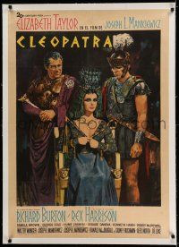 7y209 CLEOPATRA linen Spanish '64 Terpning art of Elizabeth Taylor, Richard Burton & Rex Harrison!