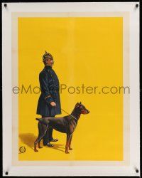 7y109 ADOLPH FRIEDLANDER linen German 26x34 1900s stone litho of officer & dog, please help identify