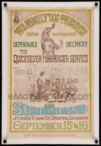7y130 QUICKSILVER MESSENGER SERVICE THE CHARLATANS & SUPERBAND linen 1st print 15x23 music poster'67