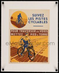 7y116 SUIVEZ LES PISTES CYCLABLES linen 12x16 French special '30s cool bicycle art by Durupt!