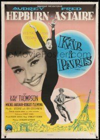 7y191 FUNNY FACE linen Swedish '57 art of Audrey Hepburn close up & full-length + Fred Astaire!