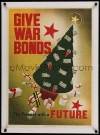 7y091 GIVE WAR BONDS THE PRESENT WITH A FUTURE linen 20x28 WWII war poster '43 Snider Xmas tree art!