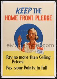 7y093 KEEP THE HOME FRONT PLEDGE linen 29x40 WWII war poster '44 art of woman taking the pledge!
