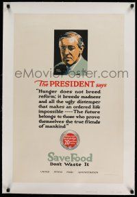 7y082 SAVE FOOD DON'T WASTE IT linen 20x30 WWI war poster '16 hunger breeds madness, Treidler art!