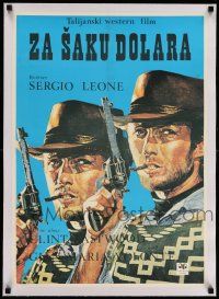 7y218 FISTFUL OF DOLLARS linen Yugoslavian 20x28 R70s Leone, two artwork images of Clint Eastwood!