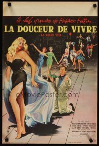 7z170 LA DOLCE VITA French 15x21 '61 Federico Fellini, Mastroianni, sexy Ekberg by Yves Thos.!