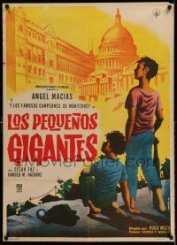 7z135 LOS PEQUENOS GIGANTES Mexican poster '60 art of little league baseball players by Mendoza!