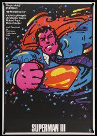 7z321 SUPERMAN III Polish 27x38 '85 best different art of Christopher Reeve by Waldemar Swierzy!
