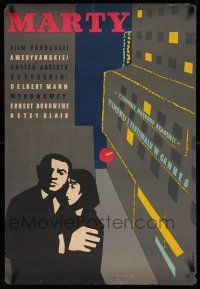 7z307 MARTY Polish 23x34 '57 different Wenzel art of Ernest Borgnine, written by Paddy Chayefsky!