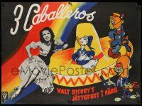 7z183 THREE CABALLEROS Swedish 40x54 '47 Aurora Miranda, Aberg art of Donald, Panchito & Joe!