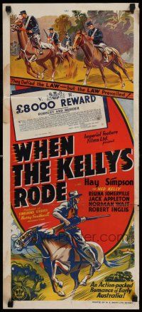 8a139 WHEN THE KELLYS RODE Aust daybill R48 an action-packed romance of early Australia, cool art!