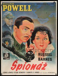 8a130 RENDEZVOUS Czech 38x50 '36 different art of William Powell & young Rosalind Russell in WWI!