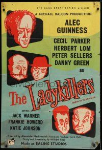 8a199 LADYKILLERS English 1sh '55 cool art of Alec Guinness & gangsters, English crime classic!