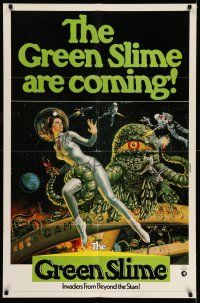 8a192 GREEN SLIME 1sh '69 classic cheesy sci-fi movie, wonderful art of sexy astronaut & monster!