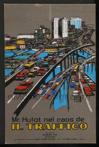 8a126 TRAFFIC 9x13 Italian concept art '73 Jacques Tati classic, cool different highway art!