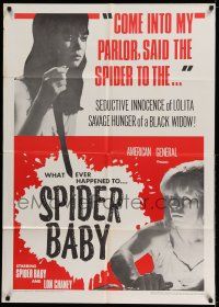 8a228 SPIDER BABY 1sh '68 Lon Chaney Jr., Carol Ohmart, savage hunger of a black widow!!