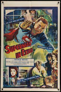 8a230 SUPERMAN IN EXILE 1sh '54 cool art of George Reeves as the legendary comic book superhero!