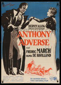 8c149 ANTHONY ADVERSE Danish '36 full-length artwork of Fredric March & Olivia de Havilland!