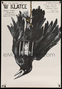 8c235 CAGED Polish 27x38 '88 Andrzej Pagowski art of person imprisoned in bird!