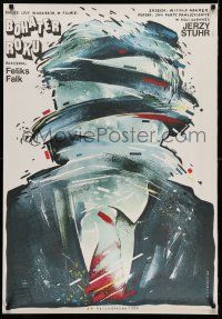 8c257 HERO OF THE YEAR Polish 26x38 '87 crazy art of man in suit by Witold Dybowski!