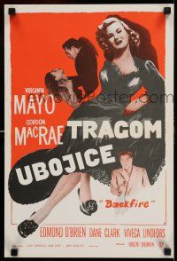 8c514 BACKFIRE Yugoslavian 13x20 '50 double-crossing Virginia Mayo seduces Gordon MacRae!
