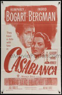 8d837 CASABLANCA REPRO 27x41 film fest poster '70s Humphrey Bogart, Ingrid Bergman, classic!