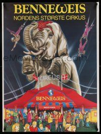 8d101 BENNEWEIS 23x31 Danish circus poster '80s art of elephant and big top!