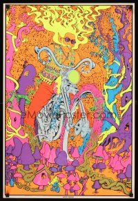 8d516 ACID RIDER blacklight commercial poster '70s far out psychedelic art of biker on motorcycle!