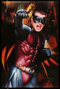 8d523 BATMAN FOREVER 23x35 commercial poster '95 cool image of angry Chris O'Donnell as Robin!