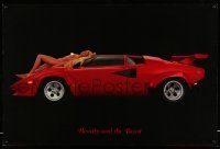 8d527 BEAUTY & THE BEAST 24x36 commercial poster '80s completely naked woman on a Lamborghini!