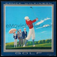 8d565 GOLF 26x27 commercial poster '90s great art of golfer in mid-swing!