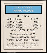 8d603 MONOPOLY 21x24 commercial poster '80s great image of the card for Park Place!