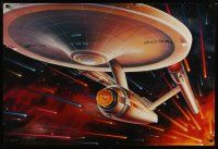 8d632 STAR TREK CREW TV commercial poster '91 cool art of the Enterprise traveling through space!