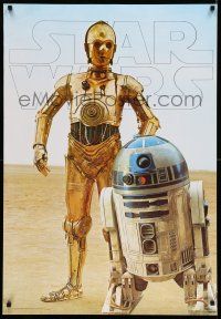 8d642 STAR WARS 27x39 commercial poster '77 cool image of C-3PO and R2-D2 on Tatooine!