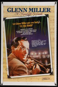 8d758 GLENN MILLER A MOONLIGHT SERENADE 27x41 video poster '85 art of Glenn Miller w/trombone!