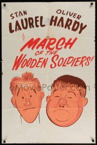 8d206 LAUREL & HARDY hand-painted Canadian 1sh '50s great art for March of the Wooden Soldiers!