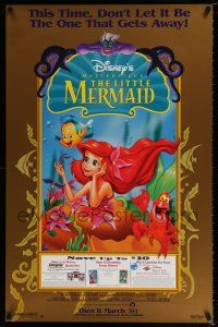 8d774 LITTLE MERMAID 27x40 video poster R98 images of Ariel & cast, Disney underwater cartoon!