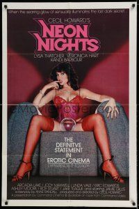 8d780 NEON NIGHTS 27x41 video poster '82 Lysa Thatcher, Veronica Hart, image of girl in lingerie!