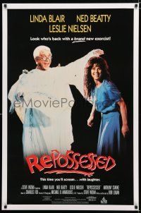 8d791 REPOSSESSED 27x41 video poster '90 possessed Linda Blair, wacky Leslie Nielsen!