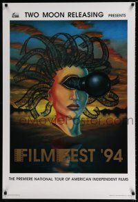 8d133 FILMFEST '94 27x40 film festival poster '94 wonderful wild art of woman with camera eye!